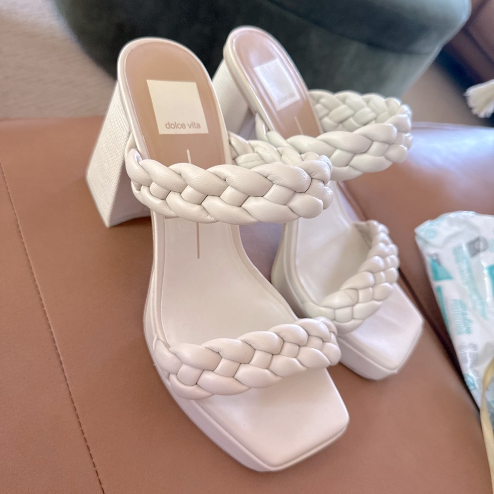 Dolce Vita White Braided Block Heels